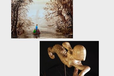 Exposition : Peintures au marc de café et sculpture en bois