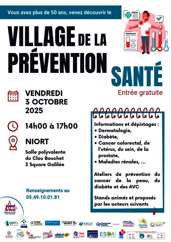Affiche : vendredi 3 octobre 2025, de 14h à 17h, salle polyvalente du Clou Bouchet à Niort, entrée gratuite - Agrandir l'image, fenêtre modale