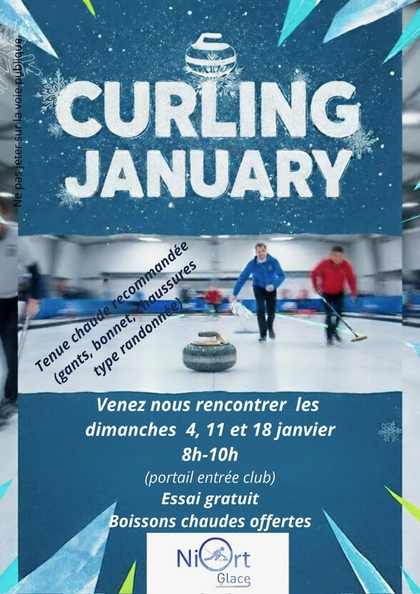 Affiche Curling January – séances dimanches 4, 11 et 18 janvier de 8h à 10h, boissons chaudes offertes - Agrandir l'image, fenêtre modale