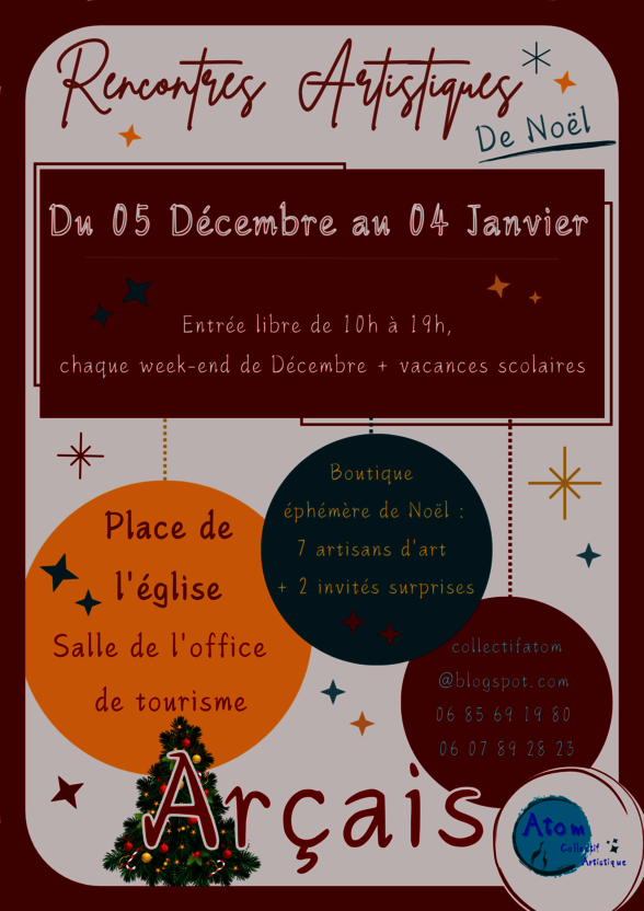 Boutique éphémère de Noël à Arçais (office de tourisme) – entrée libre 10h à 19h, week-ends de décembre et vacances scolaires - Agrandir l'image, fenêtre modale