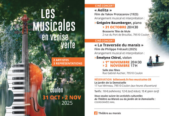 Affiche du festival : 2 ciné-concerts piano et violon à Coulon, du 31 octobre au 2 novembre 2025 - Agrandir l'image, fenêtre modale