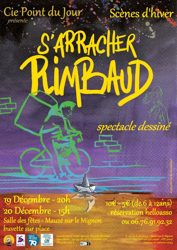 Affiche du spectacle dessiné — 19 déc. à 20h et 20 déc. à 15h, Salle des fêtes de Mauzé-sur-le-Mignon, tarifs 10 € et 5 €. - Agrandir l'image, fenêtre modale