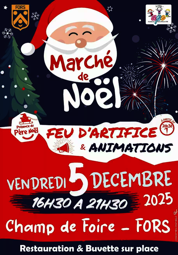 Affiche : vendredi 5 décembre 2025 de 16h30 à 21h30, Champ de Foire à Fors – feu d'artifice et animations - Agrandir l'image, fenêtre modale