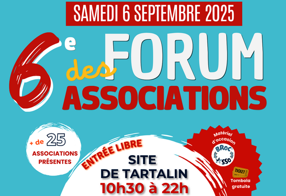 Affiche : samedi 6 septembre 2025, site de Tartalin à Aiffres, 10h30-22h, entrée libre, plus de 25 associations - Agrandir l'image, fenêtre modale