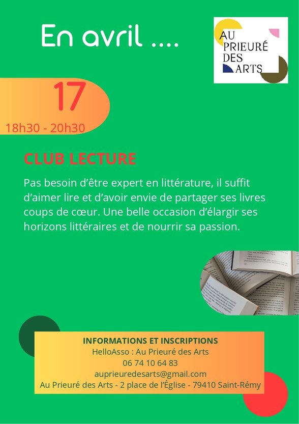 Affiche de l'événement : le 17 avril de 18h30 à 20h30, 2 place de l'Église, 79410 Saint-Rémy - Agrandir l'image, fenêtre modale
