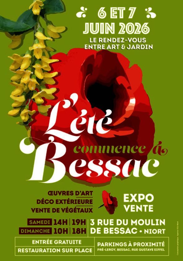 Affiche : 6 et 7 juin 2026 – samedi 14h-19h, dimanche 10h-18h – entrée gratuite – 3 rue du Moulin de Bessac, Niort - Agrandir l'image, fenêtre modale
