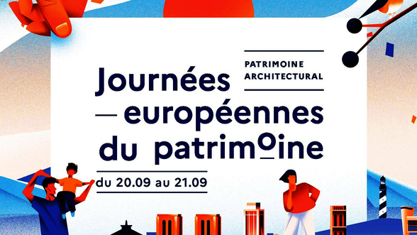 Affiche officielle des Journées européennes du patrimoine, du 20 au 21 septembre, thème Patrimoine architectural - Agrandir l'image, fenêtre modale