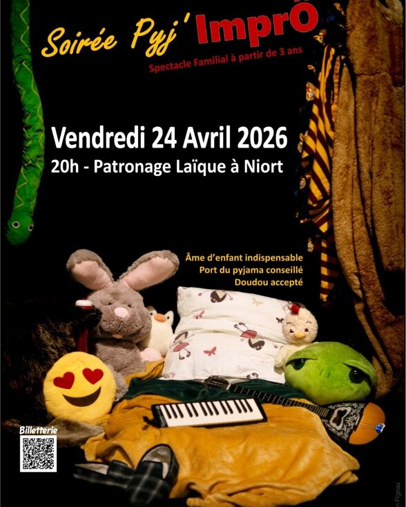 Affiche du spectacle : vendredi 24 avril 2026 à 20h au Patronage Laïque, spectacle familial dès 3 ans, pyjama conseillé - Agrandir l'image, fenêtre modale