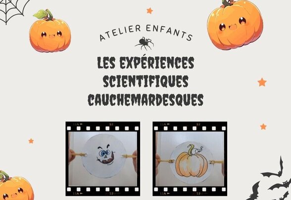Deux disques-jouets à thème Halloween tenus par des bâtonnets : un fantôme grimaçant et une citrouille dessinés sur chaque face - Agrandir l'image, fenêtre modale
