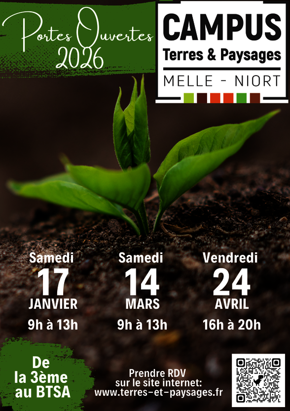 Campus Terres & Paysages : sam. 17 jan. et 14 mars 9h-13h, ven. 24 avr. 16h-20h, de la 3e au BTSA - Agrandir l'image, fenêtre modale