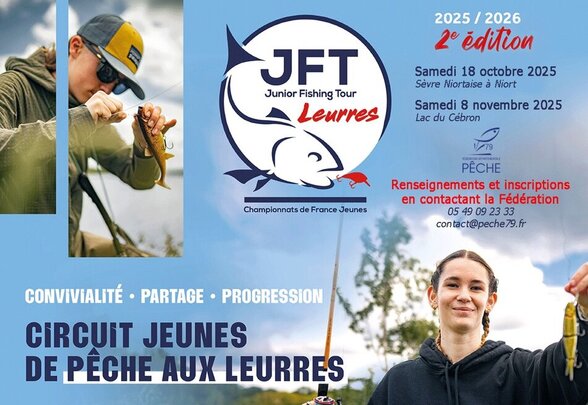 Affiche JFT Leurres 2e édition 2025/2026 – deux manches les 18 oct. (Sèvre Niortaise) et 8 nov. (Lac du Cébron) - Agrandir l'image, fenêtre modale