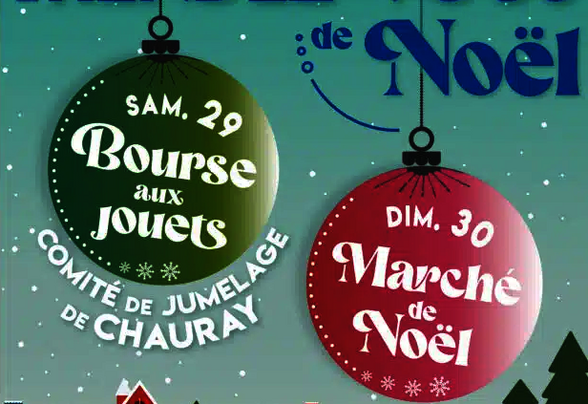 Affiche des Rendez-vous de Noël organisés par le Comité de jumelage de Chauray, Salle des fêtes, de 10h à 18h - Agrandir l'image, fenêtre modale