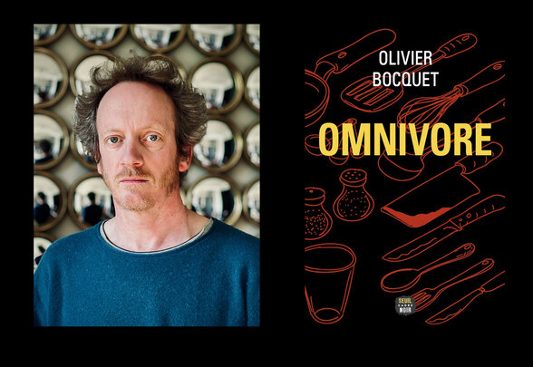 Olivier Bocquet, auteur, et la couverture de son roman Omnivore paru aux éditions Seuil Cadre Noir. - Agrandir l'image, fenêtre modale