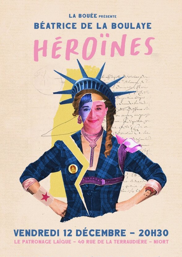 Affiche : artiste coiffée d'une couronne de la Liberté – 12 décembre à 20h30, Patronage Laïque, Niort - Agrandir l'image, fenêtre modale