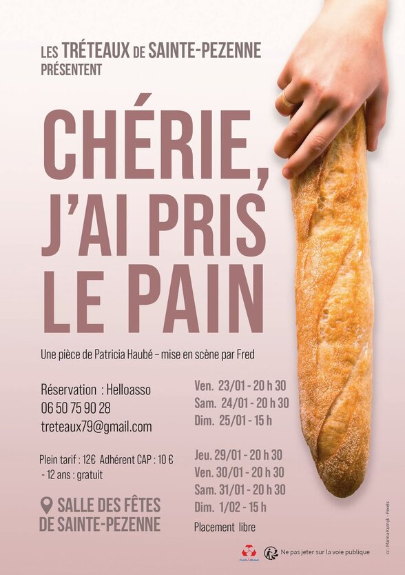 Affiche des Tréteaux de Sainte-Pezenne — pièce de Patricia Haubé, mise en scène par Fred, Salle des Fêtes de Sainte-Pezenne - Agrandir l'image, fenêtre modale