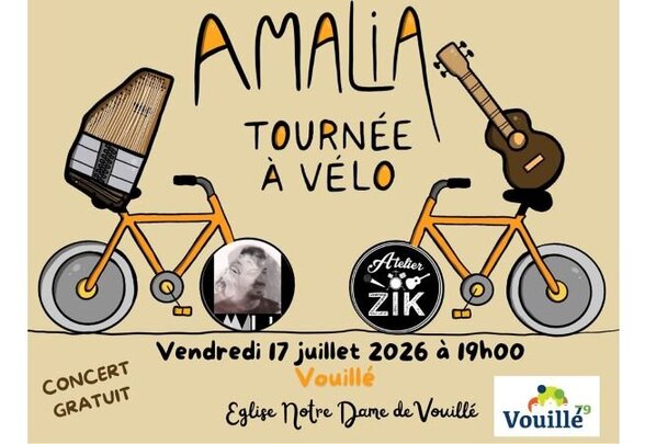 Affiche du concert Amalia – Tournée à Vélo, le 17 juillet 2026 à l'Église Notre Dame de Vouillé - Agrandir l'image, fenêtre modale