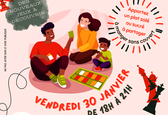 Affiche Soirée jeux de société : vendredi 30 janvier de 18h à 21h, Centre Socioculturel Sainte-Pezenne - Agrandir l'image, fenêtre modale