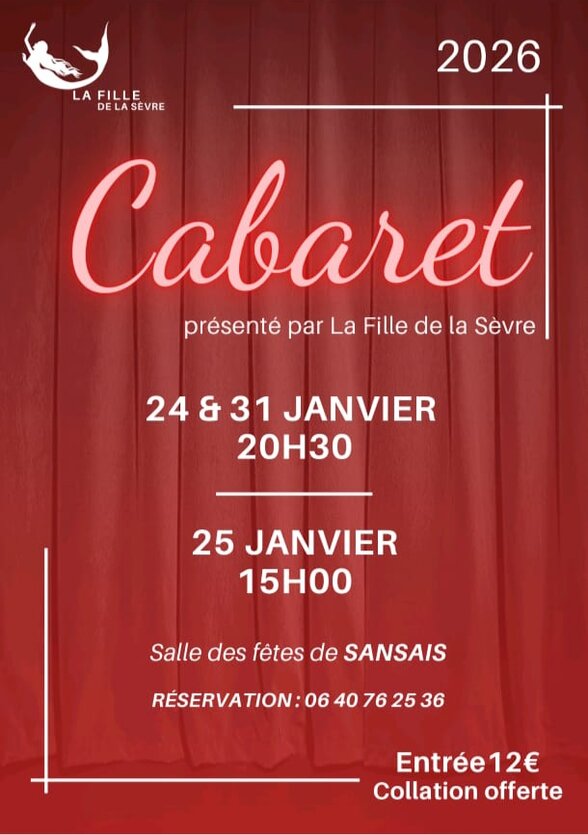 Affiche du spectacle – séances 24 & 31 janvier à 20h30, 25 janvier à 15h00, Salle des fêtes de Sansais - Agrandir l'image, fenêtre modale