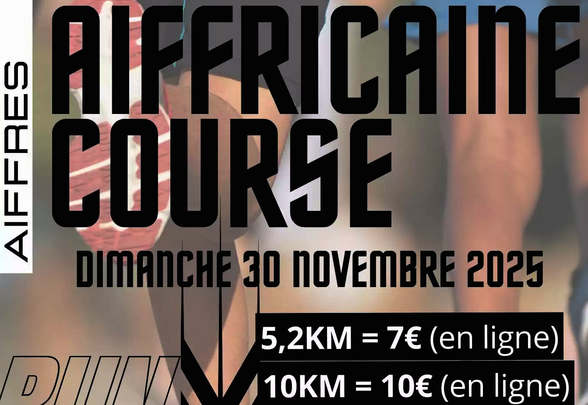 Affiche avec les deux parcours : 5,2 km à 7 € et 10 km à 10 € en ligne, Aiffres, 30 novembre 2025 - Agrandir l'image, fenêtre modale