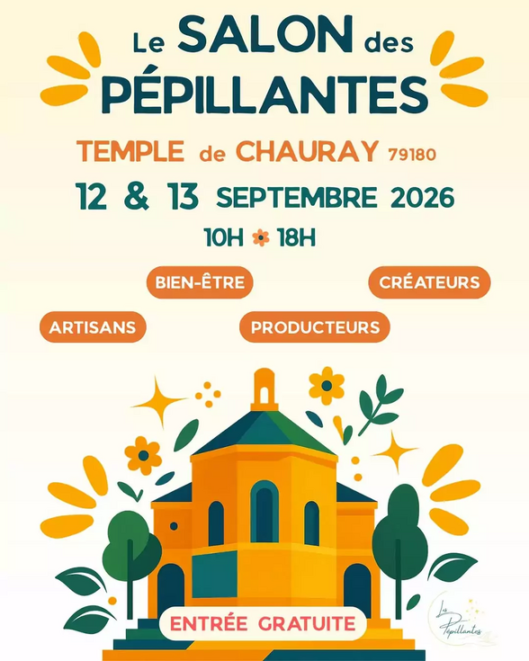 Affiche du Salon des Pépillantes au Temple de Chauray, 12 & 13 septembre 2026
