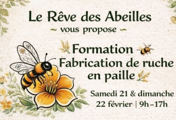 Formation ruche en paille : 21-22 février, 9h-17h, Centre socioculturel du Marais à Coulon, tarif 80 €, matériel fourni - Agrandir l'image, fenêtre modale