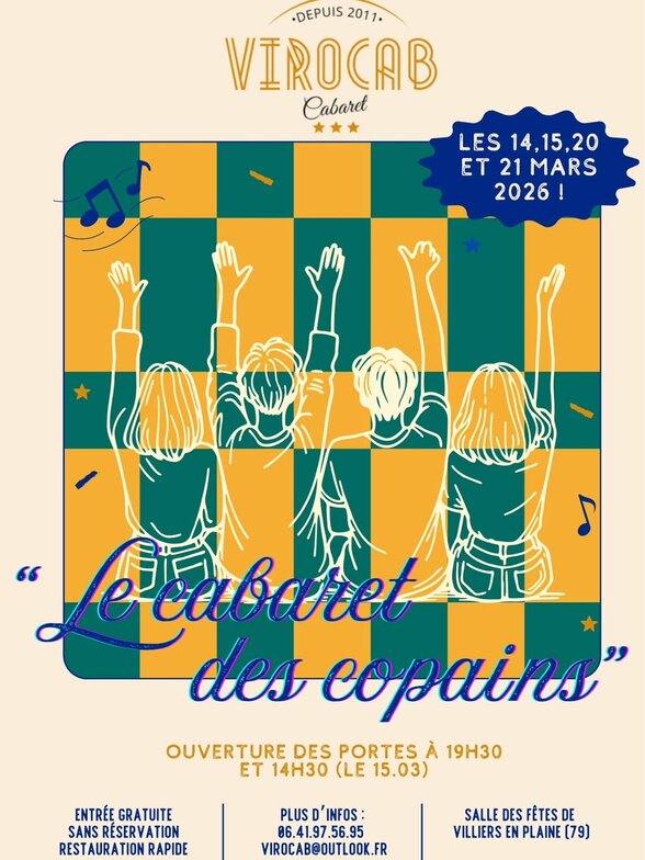 Affiche Virocab Cabaret – Le cabaret des copains, salle des fêtes de Villiers en Plaine (79), entrée gratuite sans réservation - Agrandir l'image, fenêtre modale