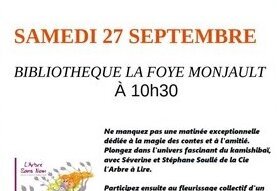 Affiche : samedi 27 septembre à 10h30, Bibliothèque La Foye Monjault – spectacle et atelier gratuits, tout public - Agrandir l'image, fenêtre modale