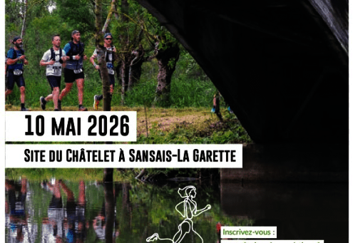 Coureurs passant sous un pont en pierre au cœur du Marais Poitevin – 10 mai 2026, site du Châtelet à Sansais-La Garette - Agrandir l'image, fenêtre modale