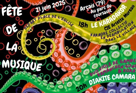 Programme du 21 juin 2025 au parc du Coursault : Karadakor 18h, Diakite Camara 20h, Jean-Paul 22h, DJ Edouard 00h - Agrandir l'image, fenêtre modale