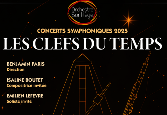 Affiche de la tournée symphonique 2025 : 4 concerts du 31 juillet au 3 août, participation libre, de Saint-Hilaire-La-Palud à La Rochelle - Agrandir l'image, fenêtre modale