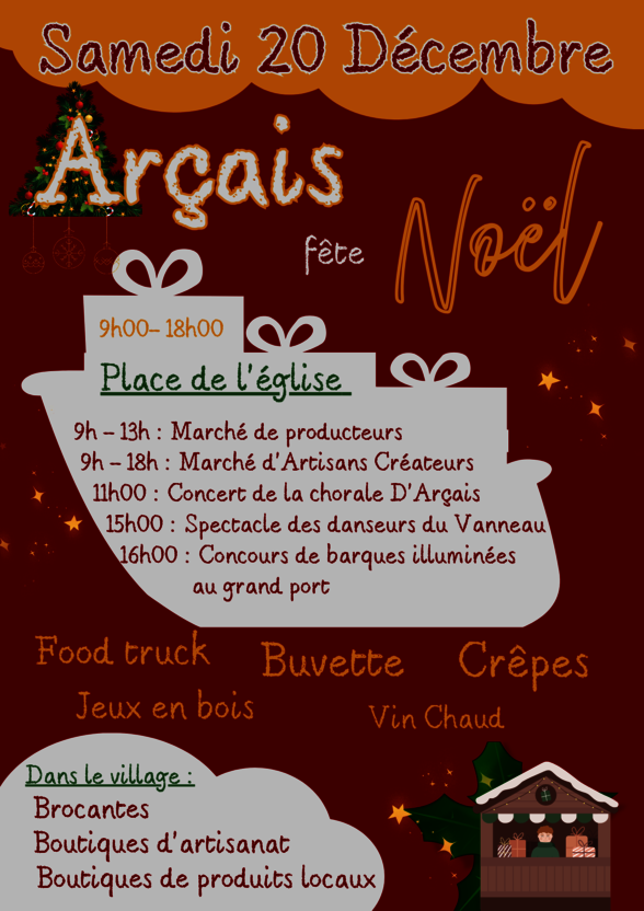 Affiche : samedi 20 décembre, place de l'Église, 9h-18h – marchés, animations, chorale, danseurs et concours de barques illuminées - Agrandir l'image, fenêtre modale
