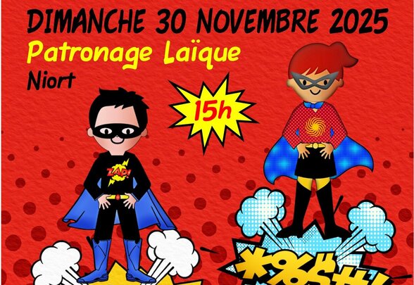 Spectacle déjanté façon catch dès 4 ans : 2 duos d'improvisateurs, 1 arbitre et 1 musicien, style BD rouge vif - Agrandir l'image, fenêtre modale