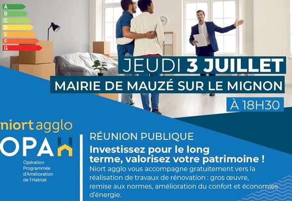 Annonce OPAH Niort Agglo : réunion publique le jeudi 3 juillet à 18h30, Mairie de Mauzé-sur-le-Mignon - Agrandir l'image, fenêtre modale