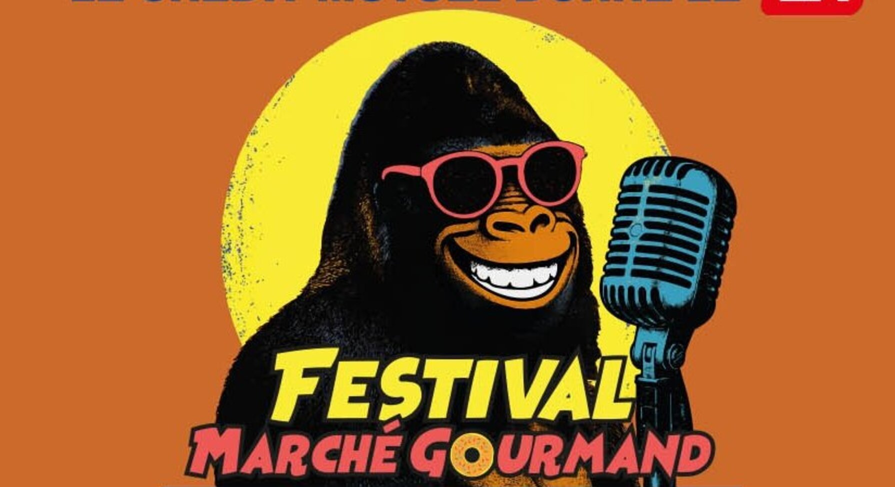 Affiche du festival avec gorille mascotte à lunettes et micro, programmation sur 3 jours, 21-22-23 août 2026 à Coulon (79)