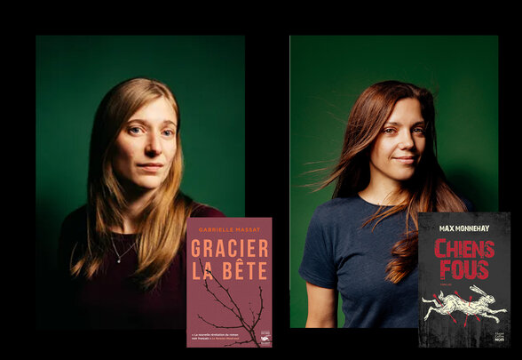 Gabrielle Massat avec son roman « Gracier la Bête » et Max Monnehay avec son thriller « Chiens Fous », autrices de la rencontre - Agrandir l'image, fenêtre modale