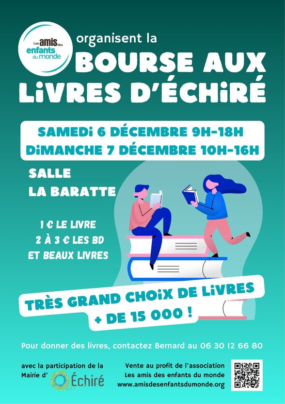 Affiche : bourse les 6 déc. 9h-18h et 7 déc. 10h-16h, Salle La Baratte, Échiré – à partir de 1€ le livre - Agrandir l'image, fenêtre modale