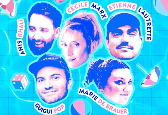 Affiche du Random Family Summer Tour avec les portraits de Cécile Marx, Anis Rhali, Guigui Pop, Marie De Brauer et Etienne Lautrette - Agrandir l'image, fenêtre modale