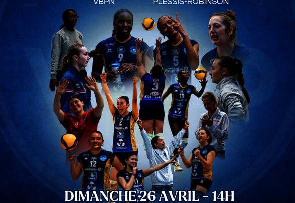 Affiche du match N2F VBPN contre Plessis-Robinson, joueuses en action, Gymnase Henri Barbusse - Agrandir l'image, fenêtre modale