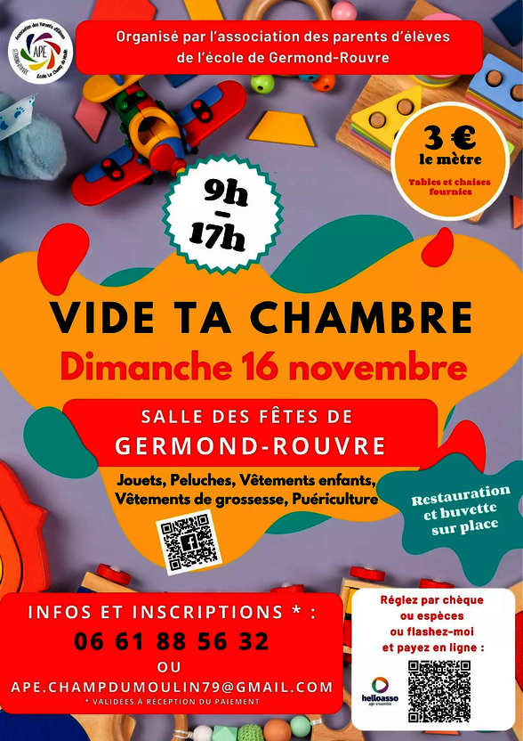 Affiche de l'événement organisé par l'APE de Germond-Rouvre, de 9h à 17h, 3 € le mètre linéaire - Agrandir l'image, fenêtre modale