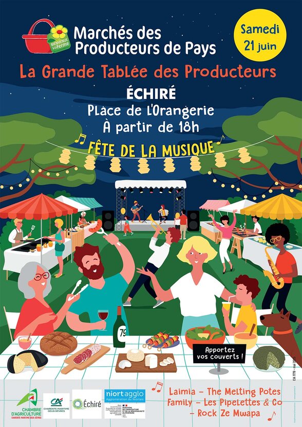Affiche Marchés des Producteurs de Pays à Échiré, samedi 21 juin. Apportez vos couverts ! - Agrandir l'image, fenêtre modale