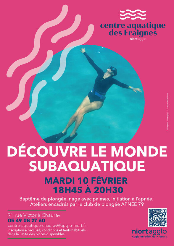 Affiche promotionnelle de la soirée : apnéiste en combinaison et palmes évoluant sous l'eau