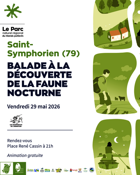 Affiche : vendredi 29 mai 2026, rendez-vous Place René Cassin à 21h, animation gratuite — Parc naturel régional du Marais poitevin - Agrandir l'image, fenêtre modale