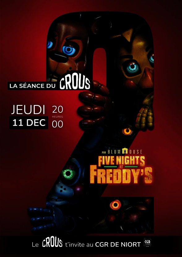 Affiche Séance Crous — robots animatroniques menaçants formant le chiffre 2, jeudi 11 décembre à 20h00 - Agrandir l'image, fenêtre modale