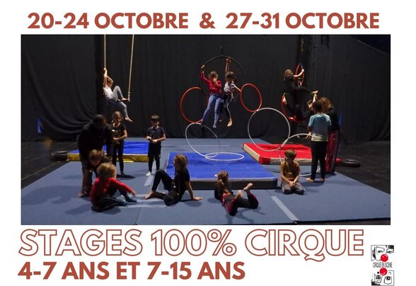 Enfants s'initiant aux agrès de cirque — cerceaux aériens et corde — sur tapis, du 20 au 31 octobre - Agrandir l'image, fenêtre modale