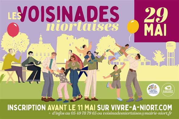 Affiche des Voisinades niortaises – inscription sur vivre-a-niort.com ou au 05 49 78 79 65 - Agrandir l'image, fenêtre modale