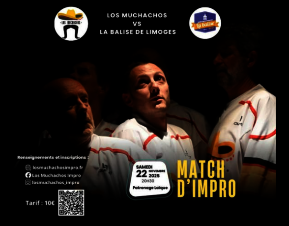 Affiche : match d'impro samedi 22 novembre 2025 à 20h30, Patronage Laïque – tarif 10€ - Agrandir l'image, fenêtre modale
