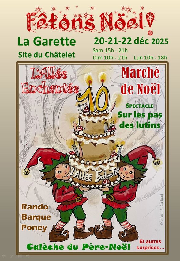 Affiche de l'événement : du 20 au 22 décembre 2025, spectacle Sur les pas des lutins, rando barque, poney et calèche du Père-Noël - Agrandir l'image, fenêtre modale