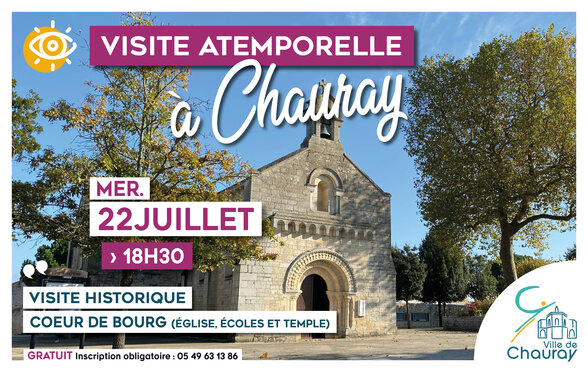 Affiche de la visite du cœur de bourg de Chauray – entrée gratuite, inscription obligatoire au 05 49 63 13 86 - Agrandir l'image, fenêtre modale