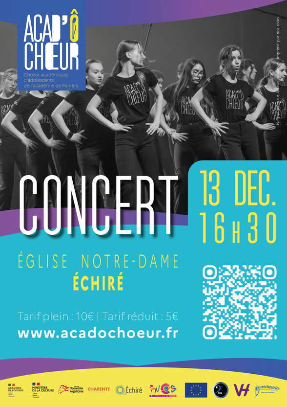 Affiche : 13 décembre à 16h30 à l'Église Notre-Dame d'Échiré – tarif plein 10 €, tarif réduit 5 € - Agrandir l'image, fenêtre modale