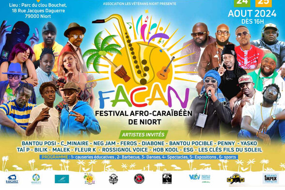 Affiche FACAN présentant les artistes invités : Bantou Posi, Neg Jam, Feros, Diabone, Penny, Yasko et autres - Agrandir l'image, fenêtre modale